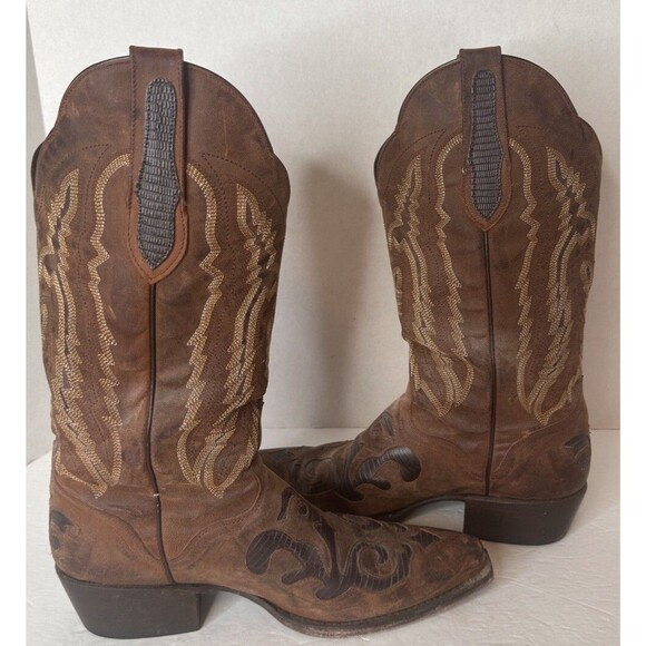 JB DILLON COWBOY SNIP TOE Boot 7.5 D Men  Lizard INLAY Brown Western  Inlay main image 12